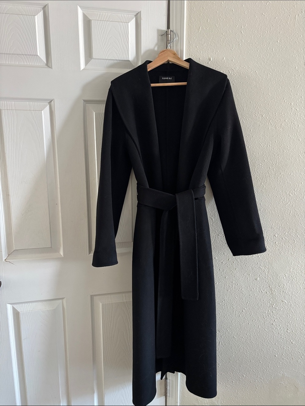 Sophie Rue 100% Wool Long Black Wrap Coat